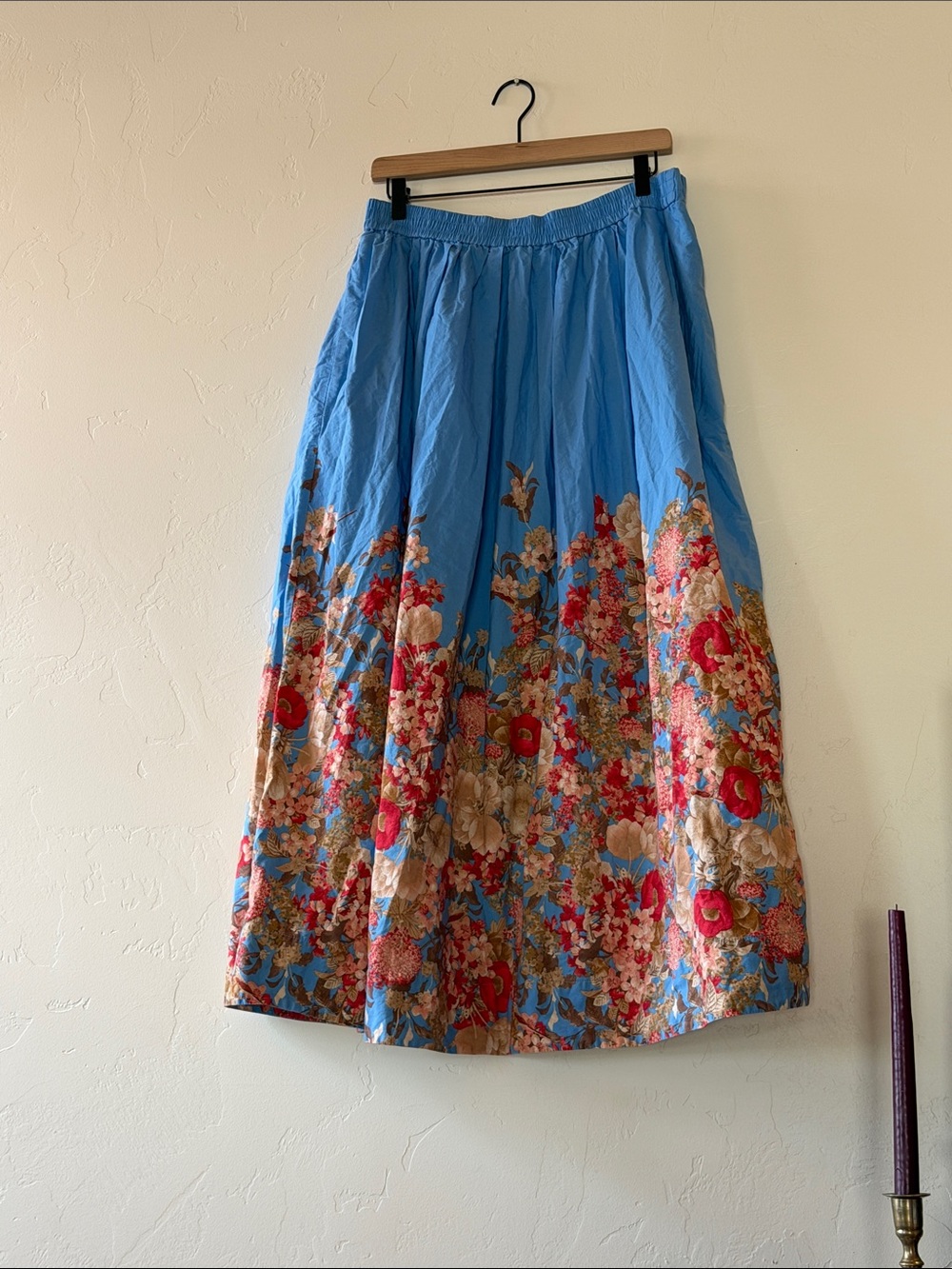 Maeve Blue Floral Border Midi Skirt